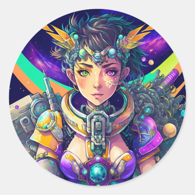 Heterochromia Space Mech Queen Runt Klistermärke (Framsida)
