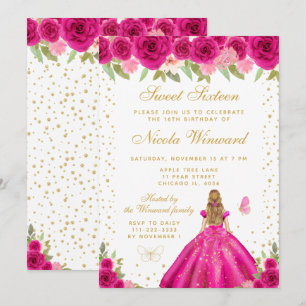 Heterojant rosa blont hår prinsessa Sweet Sixteen Inbjudningar