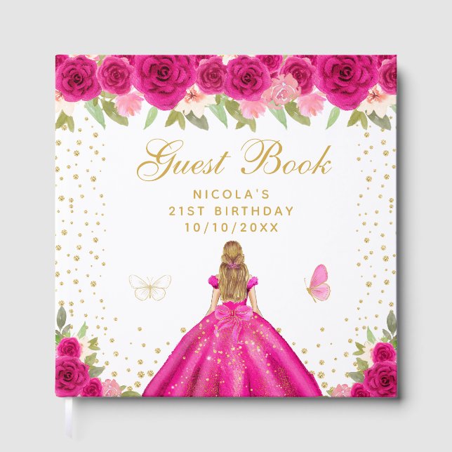 Heterojubbigt rosa blont hår prinsessa födelsedag  gästböcker (Framsida)