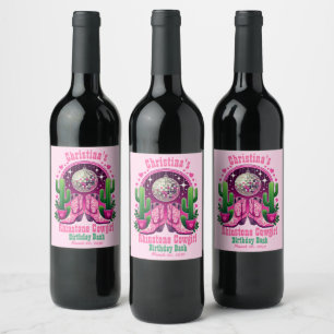 Hetrosa Rosa Cowboy Stövlar & Disco Boll Möhippa Vinflaska Etikett