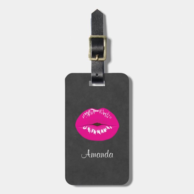 Hetrosa rosa läppar Glamorös illustration Bagagebricka (Vertikal Framsida)