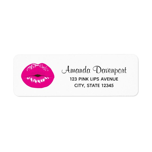 Hetrosa rosa läppar Glamorös illustration Returadress Etikett (Framsidan)