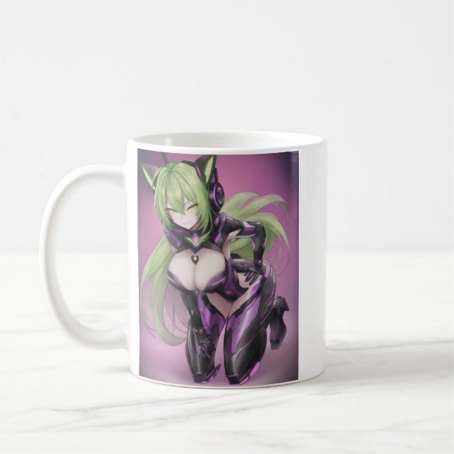 Hett Anime Android Catgirl Kaffemugg (Vänster)