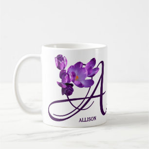 Hett Anpassade lila vår blommor A monogram Kaffemugg