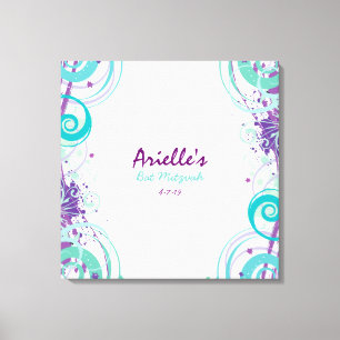 Hett Aqua Swirls Stars Bat mitzvah inloggningsbord Canvastryck