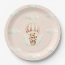 Hett Balloon Nalle Girl Baby Shower Tallrikar