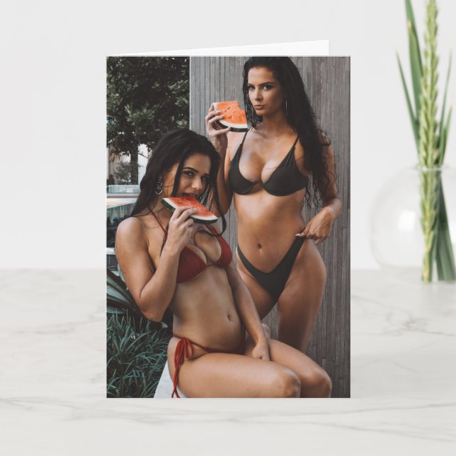 HETT BIKINI GIRLS BIRTHDAY WATERMELON GREETING CAR KORT (Framsida)