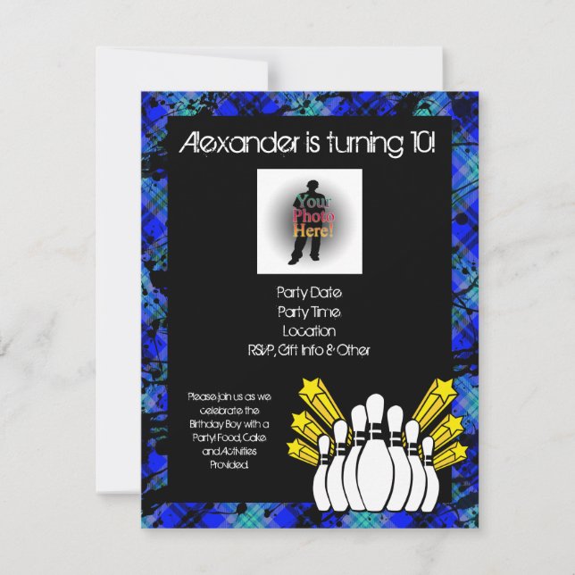 Hett Blue Boy's Photo Bowling Party-inbjudan Inbjudningar (Framsida)