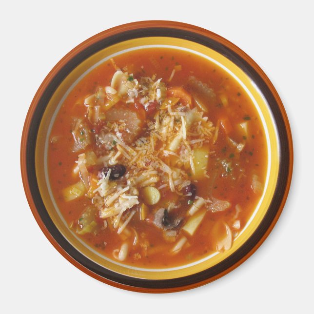 Hett Bowl of Minestrone Soppa kylskåp Magnet (Framsidan)