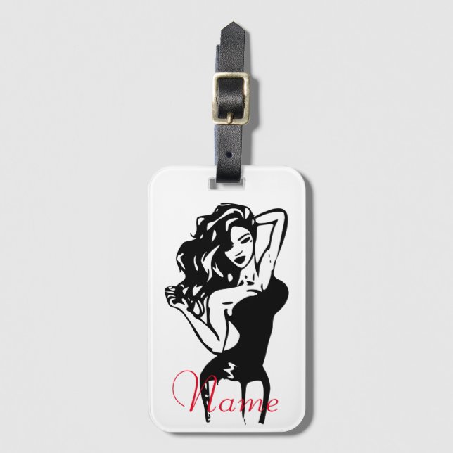 Hett Brunette i svart Thunder_Cove Bagagebricka (Framsida vertikal)