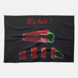 Hett chili pepper-fotoröd och svart med text kökshandduk