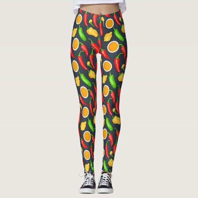 Hett Chili Peppers Mönster Leggings (Framsida)