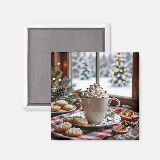 Hett Chocolate and Sugar Cookies Festive jul Magnet (Front/Back)