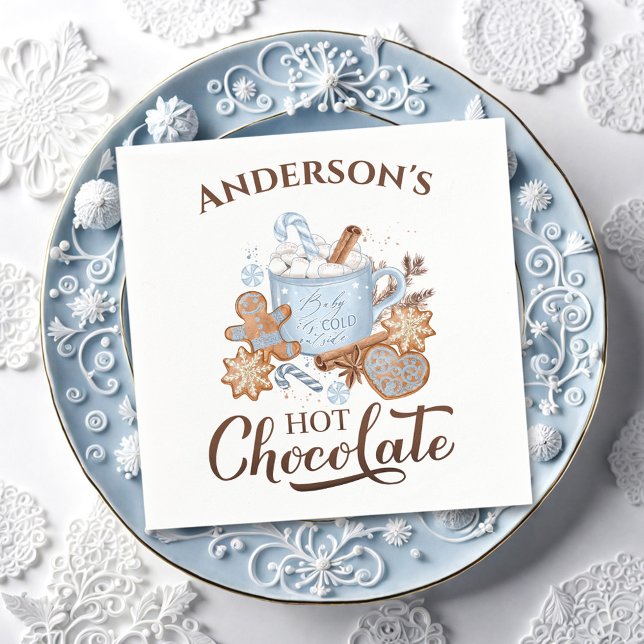 Hett Chocolate Blue jul Namn Papper Napkins Pappersservett (Hot Chocolate Blue Christmas Name Paper Napkins)