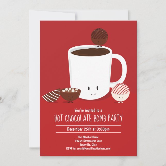 Hett Chocolate Bomb Hett Cocoa Party Inbjudningar (Framsida)
