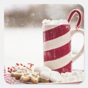 Hett Chocolate Candy cane  Fyrkantigt Klistermärke