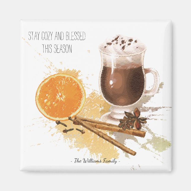 Hett Chocolate Cinnamon Orange Season Hälsning Magnet (Framsidan)