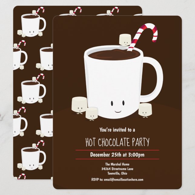 Hett Chocolate Hett Cocoa Brown White Julafton Par Inbjudningar (Fram/baksida)