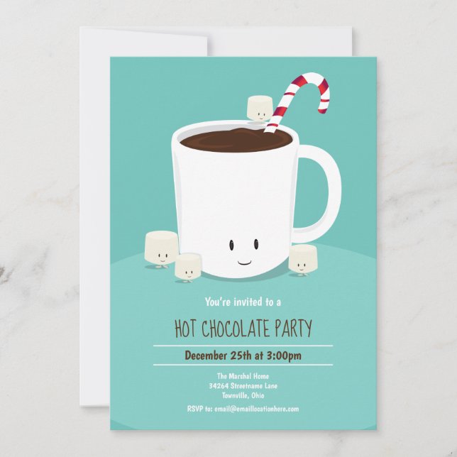 Hett Chocolate Hett Kakaojul Party Teal Inbjudningar (Framsida)