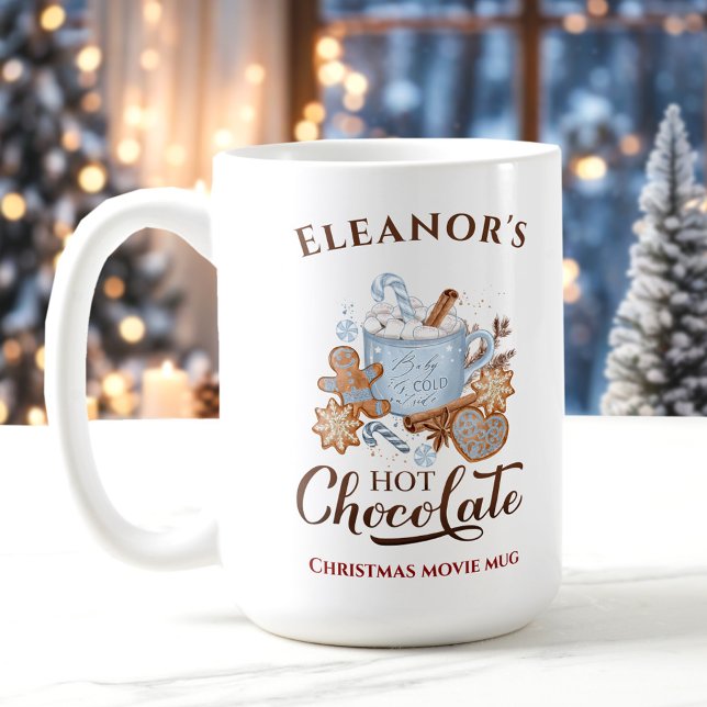 Hett Chocolate Modern Large Blue Namn jul Mugg (Hot Chocolate Modern Large Blue Name Christmas Mug)