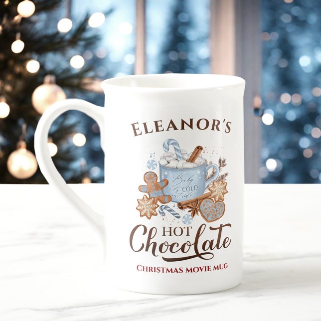 Hett Chocolate Namn Blue Bone China jul Mugg Benporslin Mugg (Hot Chocolate Name Blue Bone China Christmas Mug)
