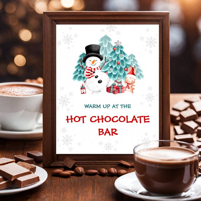 Hett Chocolate Pub Cute Snögubbe jul Party Poster (Hot Chocolate Bar Cute Snowman Christmas Party Poster)