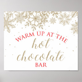 Hett Chocolate Pub Guld Snowflake Red Sign Poster