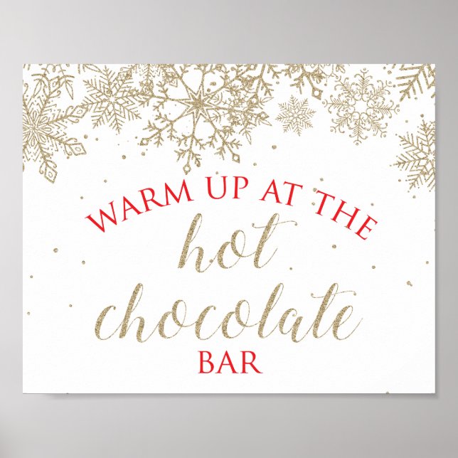 Hett Chocolate Pub Guld Snowflake Red Sign Poster (Framsidan)
