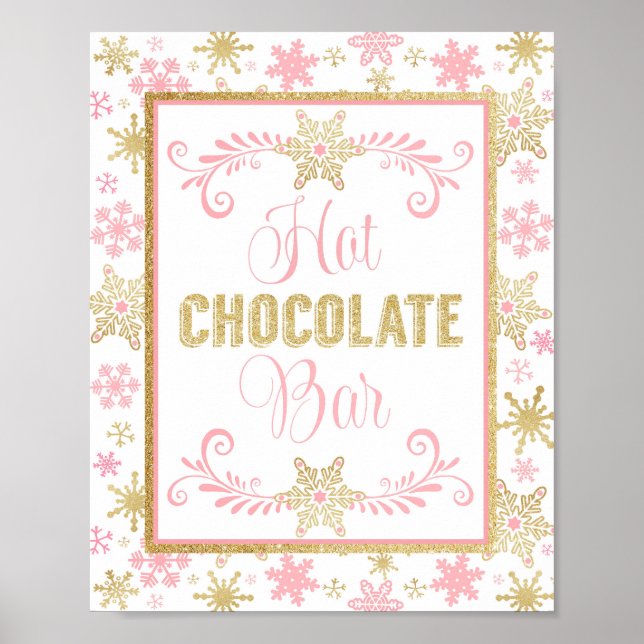 Hett Chocolate Pub Poster- Rosa Guld Snöflingor Poster (Framsidan)