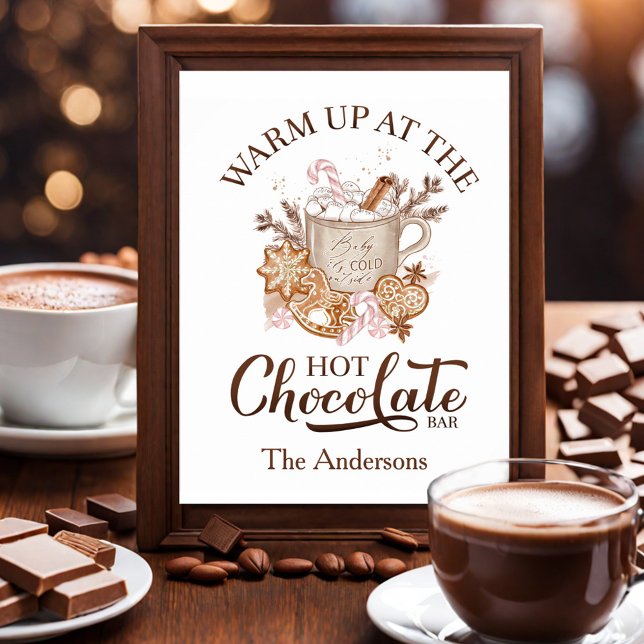 Hett Chocolate Pub Sign Beige jul Poster  (Hot Chocolate Bar Sign Beige Christmas Poster)