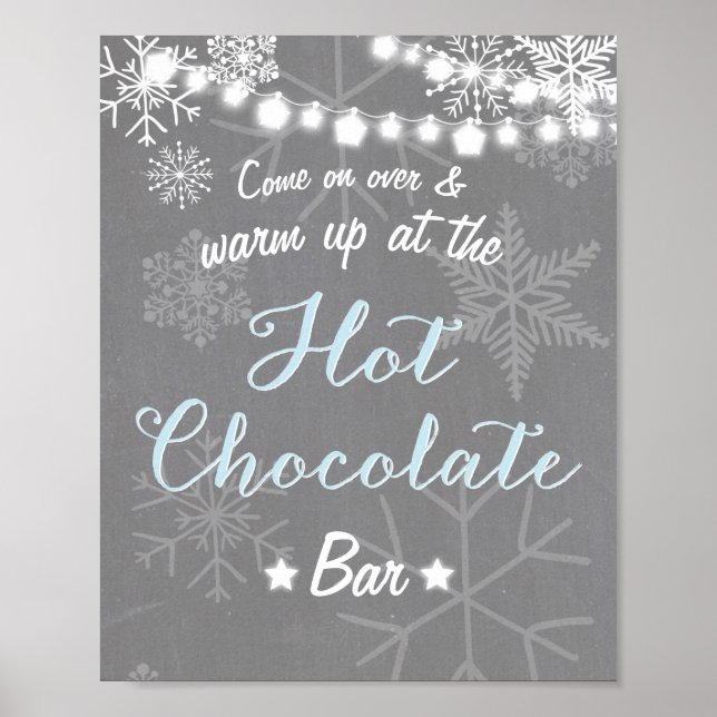 Hett Chocolate Pub Sign Blue Boy snöflingor Poster (Framsidan)