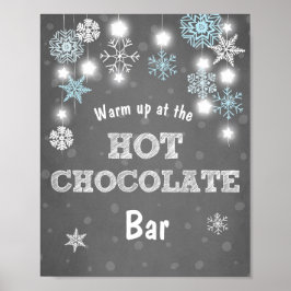 Hett Chocolate Pub Sign Blue snöflingor Rustic Poster