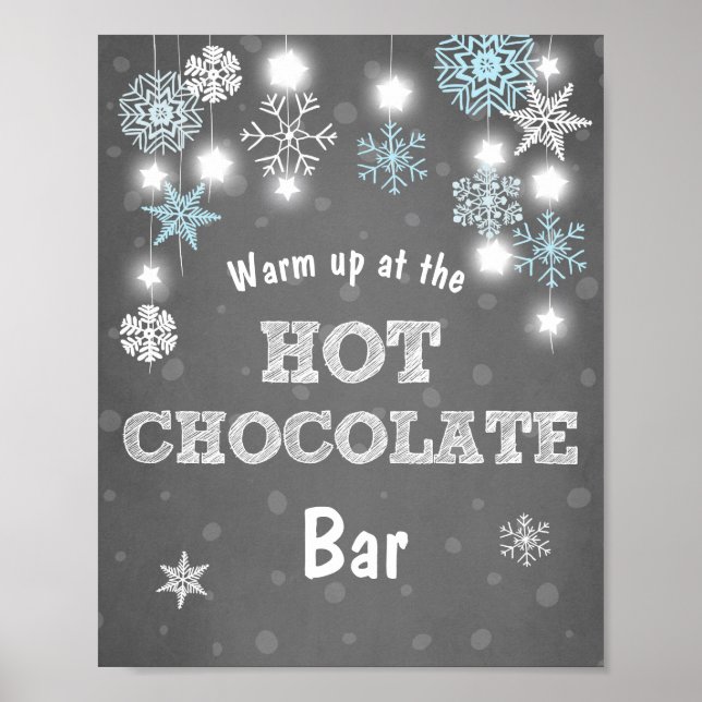 Hett Chocolate Pub Sign Blue snöflingor Rustic Poster (Framsidan)