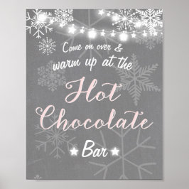 Hett Chocolate Pub Sign Rosa Girl snöflingor Poster