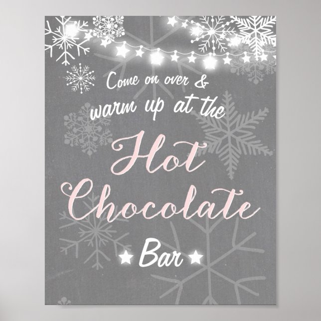 Hett Chocolate Pub Sign Rosa Girl snöflingor Poster (Framsidan)