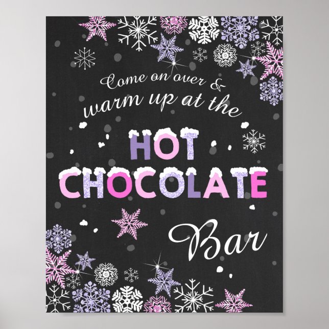 Hett Chocolate Pub Sign Rosa Lila snöflingor Poster (Framsidan)