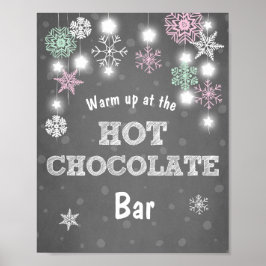 Hett Chocolate Pub Sign Rosa snöflingor Rustic Poster