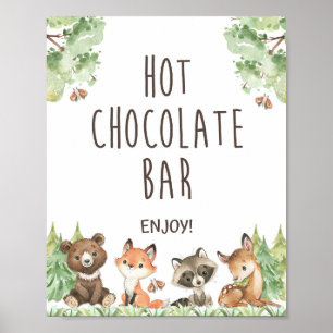 Hett Chocolate Pub Sign Woodland Animals Birthday Poster