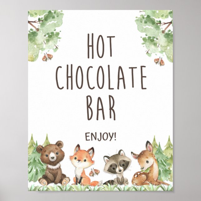 Hett Chocolate Pub Sign Woodland Animals Birthday Poster (Framsidan)