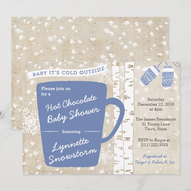 Hett Chocolate Pub Snöflingor Baby Shower for Boy Inbjudningar (Fram/baksida)