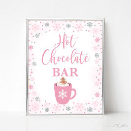 Hett Chocolate Pub Winter Rosa Snöflingor-tecken Poster