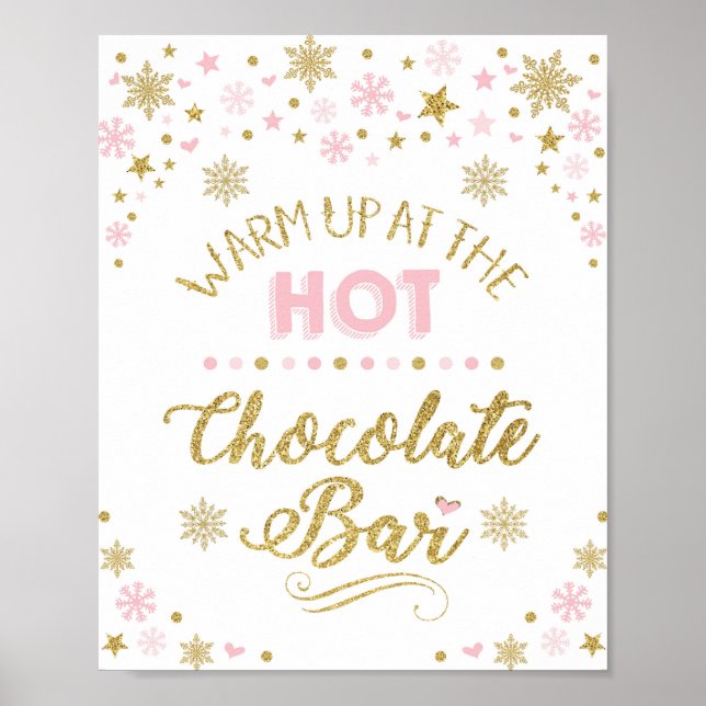 Hett Chocolate Pub Winter Snowflake Rosa Guld Part Poster (Framsidan)