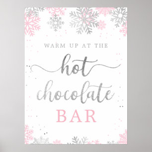 Hett Chocolate Rosa Silver Winter Snöflingor Poster