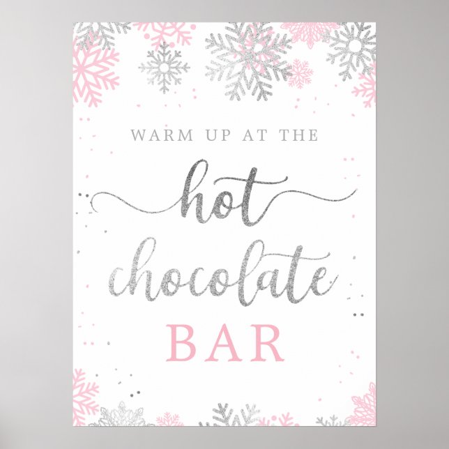 Hett Chocolate Rosa Silver Winter Snöflingor Poster (Framsidan)