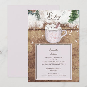 Hett Chocolate Rustic Baby Det är Kall Shower Rosa Inbjudningar