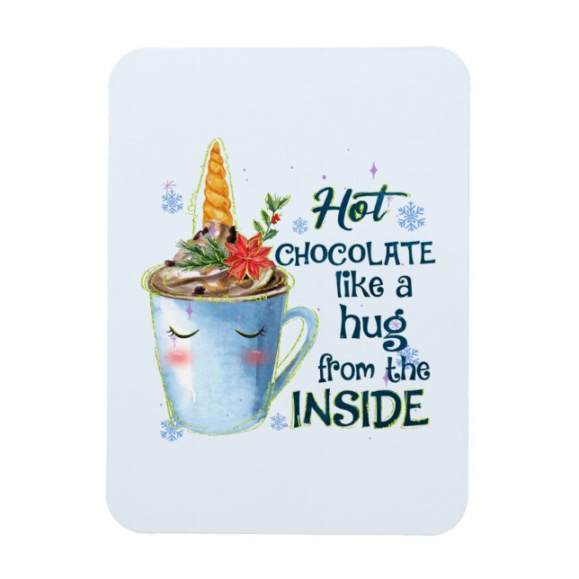 Hett Chocolate Unicorn | Mysigt Unicorn Winter Magnet (Vertikal)