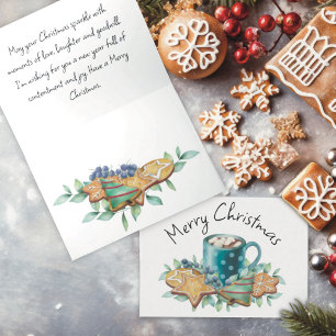Hett Chocolate with Cookies and Winter Greenery Helgkort