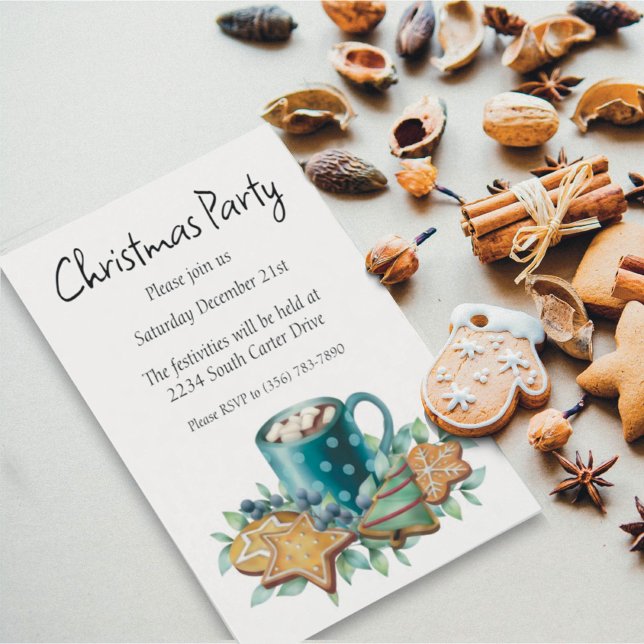 Hett Chocolate with Cookies and Winter Greenery Inbjudningar (Skapare uppladdad)