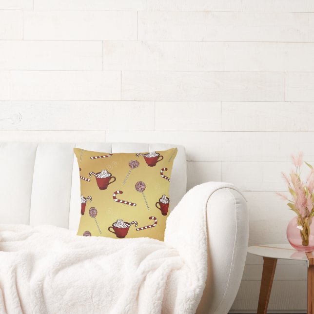 Hett choklad och candy cane på faux golden kudde (Soffa)
