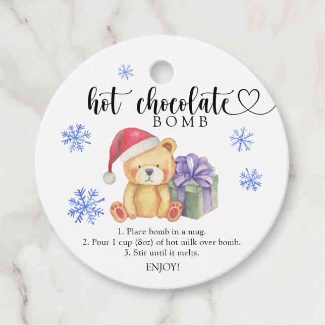 Hett chokladbomben märkre. Kakaobomber av vinterty Gåvor Etiketter (Framsida)
